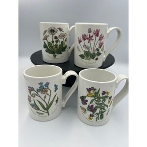 Portmeirion Botanic Garden Mugs Set of 4 Floral Earthenware White 10oz
